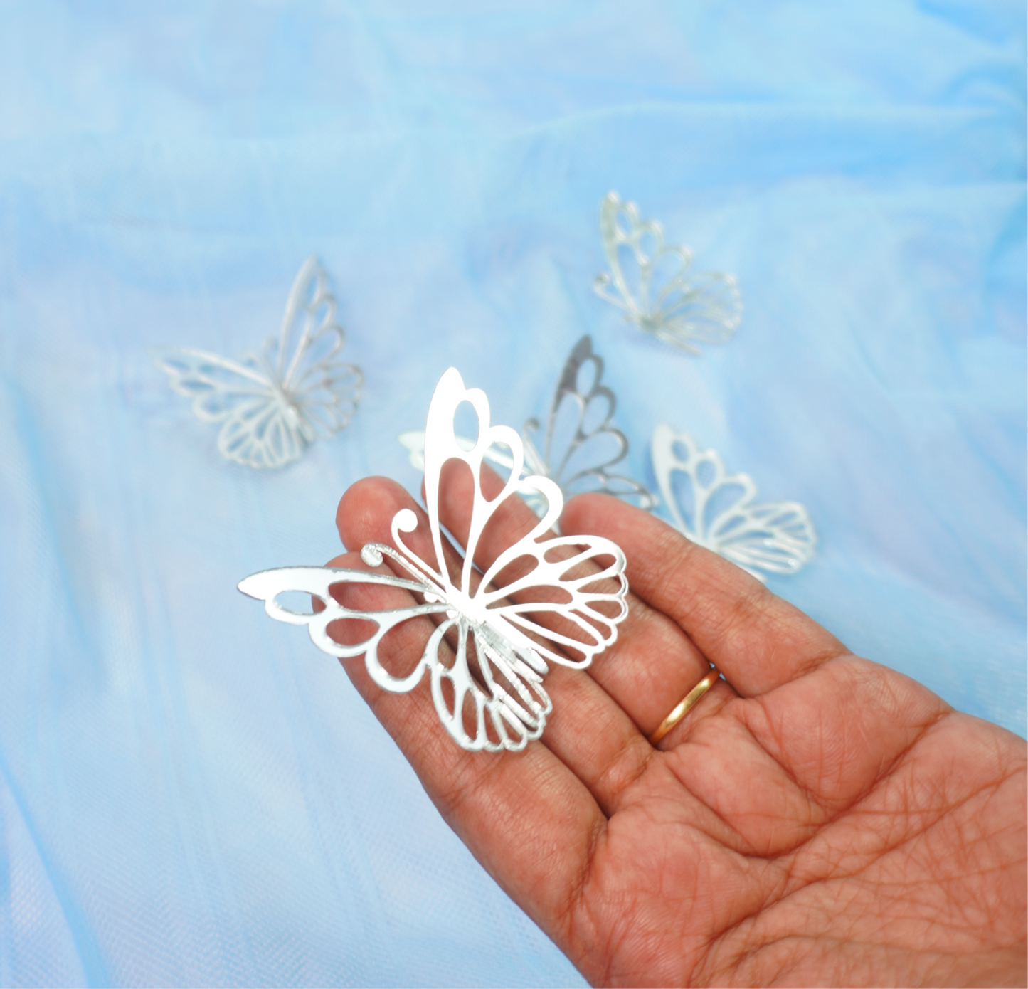 3D Butterfly Cutout Silver- Acrylic - 5 Piece set