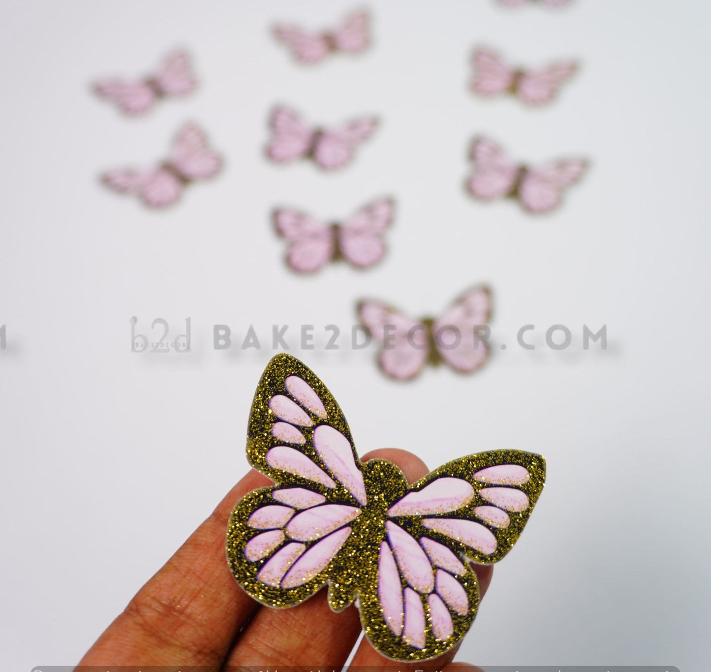 Pink with Gold  Paper Butterfly ( 10 Pcs Set)